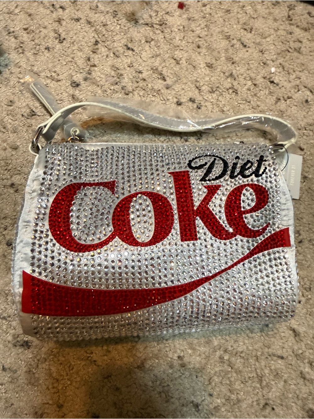 Forever 21 coca-cola Crystal-Embellished Silver Wristlet Bag